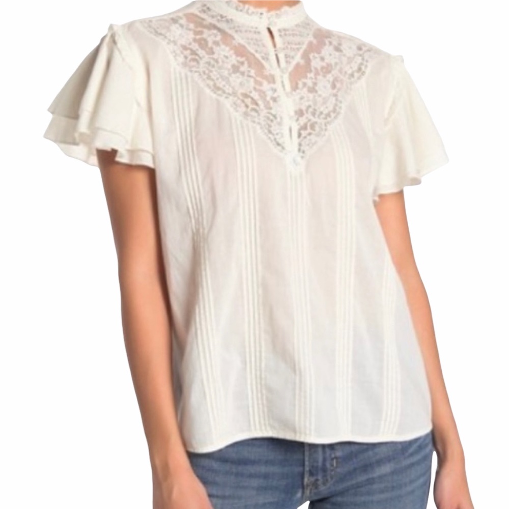 Frye Lace Ruffle Sleeve Blouse